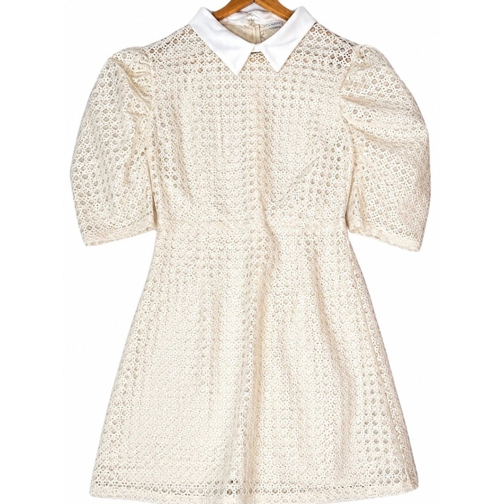 English Factory Cream Sheer Eyelet Dress Satin White Collar Overlay Women S